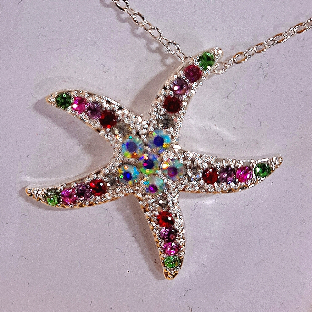 Rainbow starfish crystal necklace